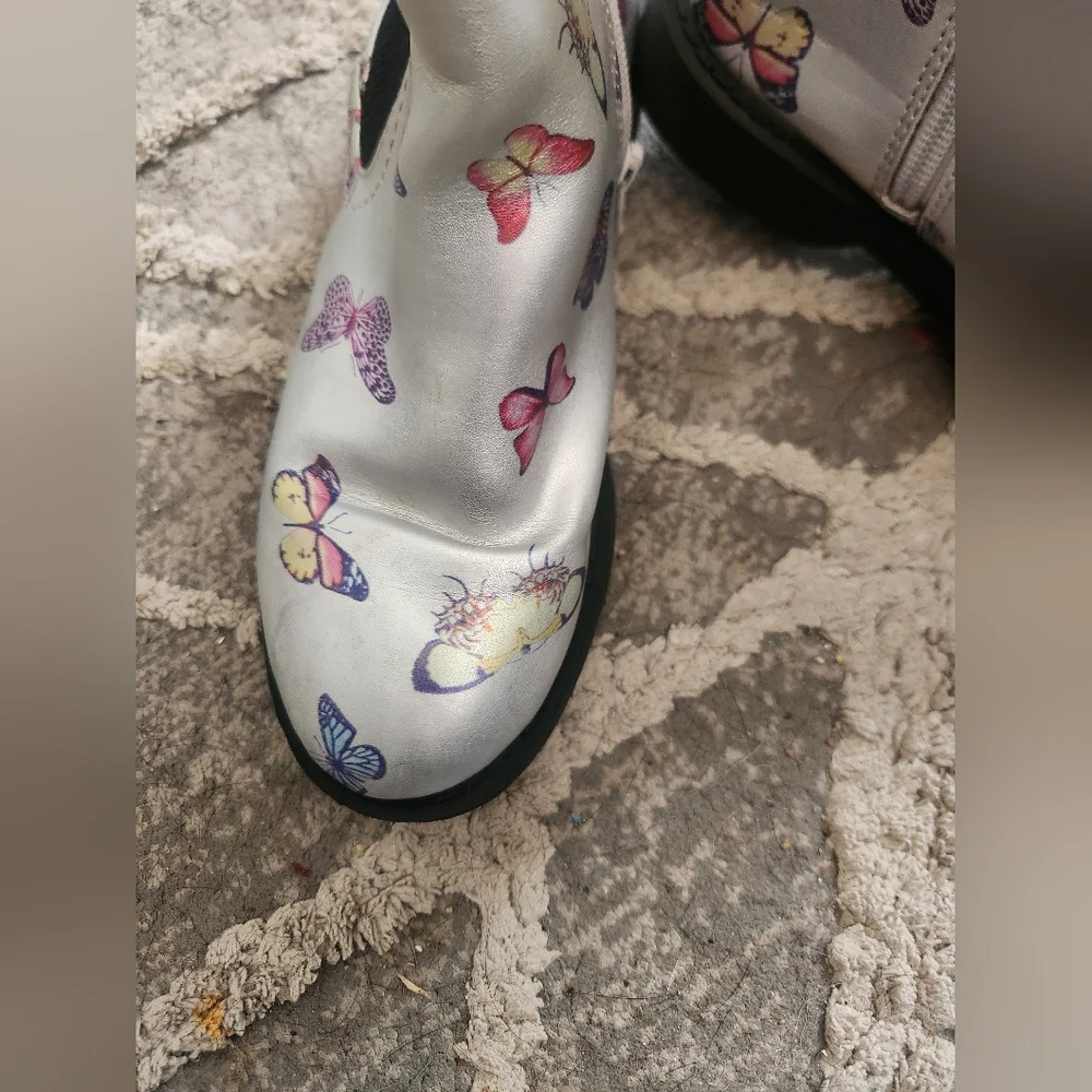 Madden NYC Silver Ankle Boots with Butterfly Print